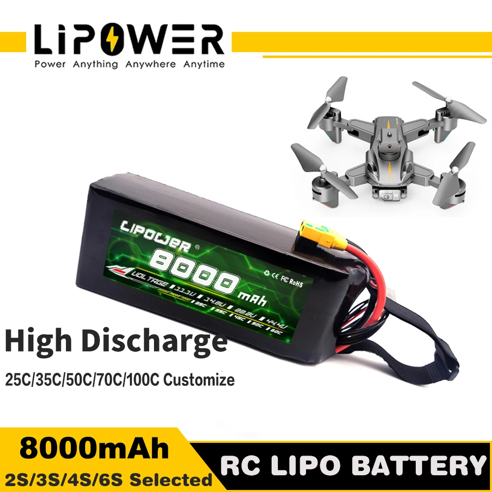 6S 8000mAh 22.2V 25C Lipo Battery with Amass AS150 XT90 Discharge Connector UAV FPV Drone Battery for VTOL Multicopters