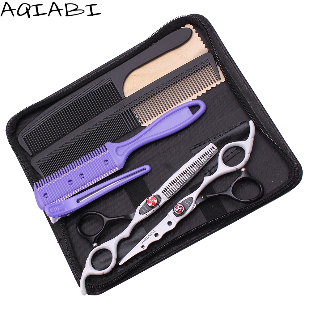 Barber Hair Scissors 6' AQIABI 440C Hair Cutting Scissors Professional Hairdressing Scissors White A1019