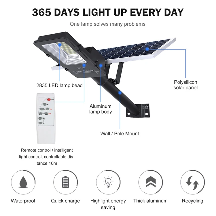 HUAPAI Ip65 водонепроницаемый уличный 60 Вт 100 150 200 Холодный белый дорожный фонарь светодиодный на солнечной