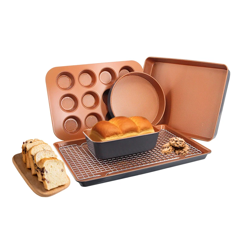 6pcs/set Copper Non Stick Brownie Cake Baking Pan Carbon Steel Bakeware For Oven Baking Brownie Maker Cooking Desserts