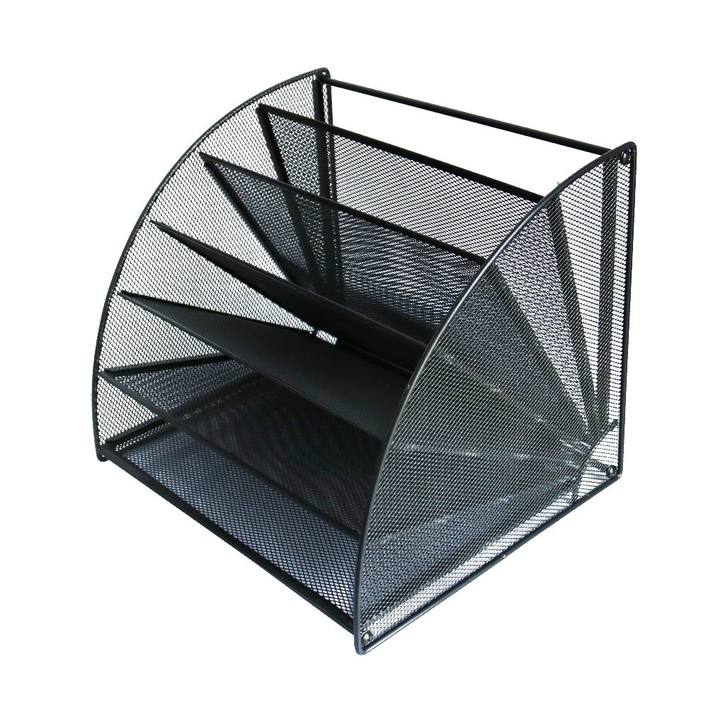 Office Supplies Fan Shape Metal Mesh Foldable 6 Compartments Desktop Document Letter Tray Desk File Accessories  Organizer