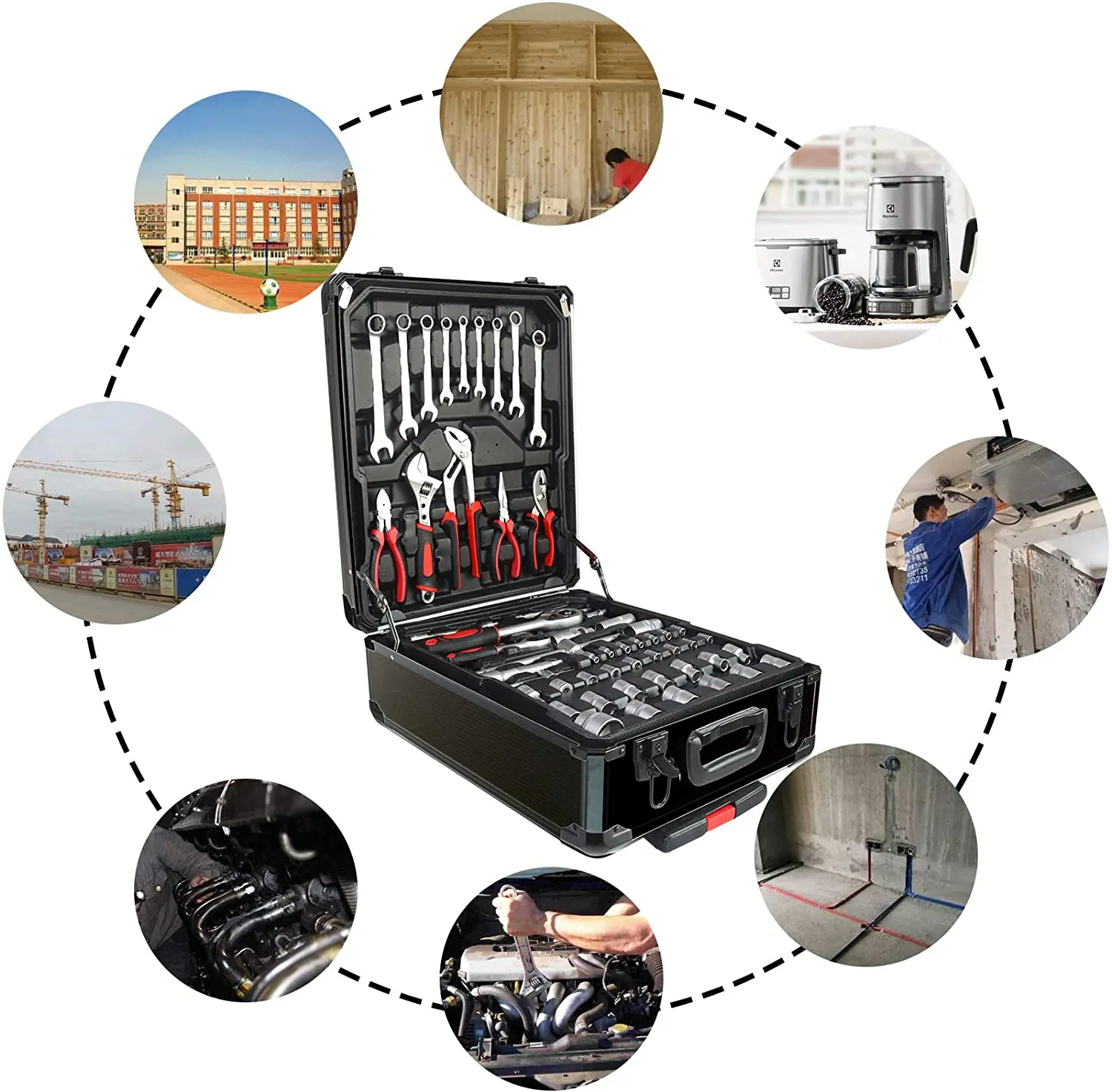 House Repair Kit 799pcs professional Aluminum Trolley Case Mechanic Tool Set with Tool Belt