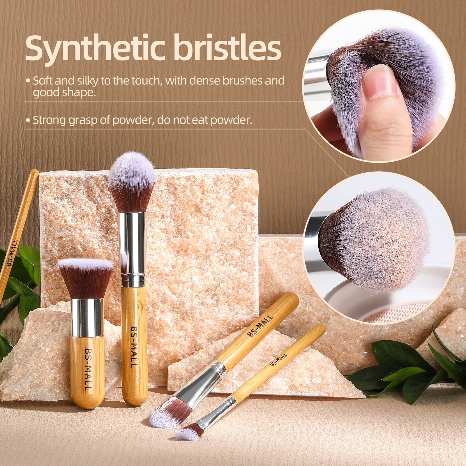 Hot Sell BS-MALL 11Pcs Vegan Bamboo Handle Face Makeup Brushes Cruelty-free Custom Logo Synthetic Makeup Brushes Makeup Sponge