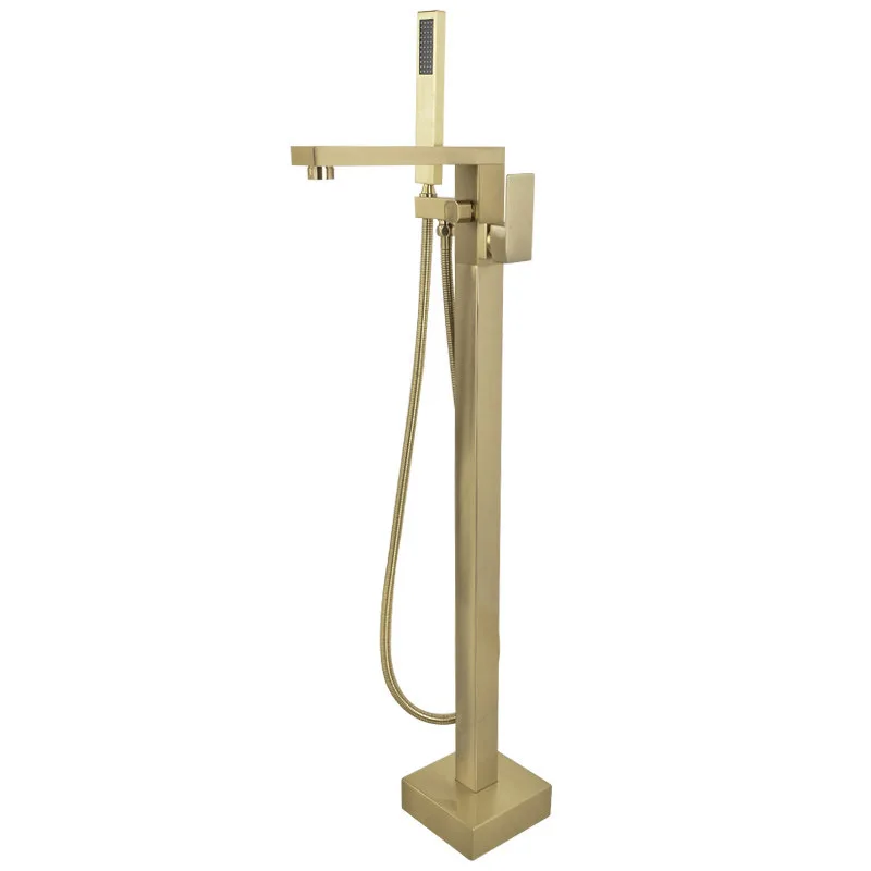 Single Handle Gold Polished Floor Mounted Freestanding Square Standing Bath Tub Shower Faucet Taps for Bathroom