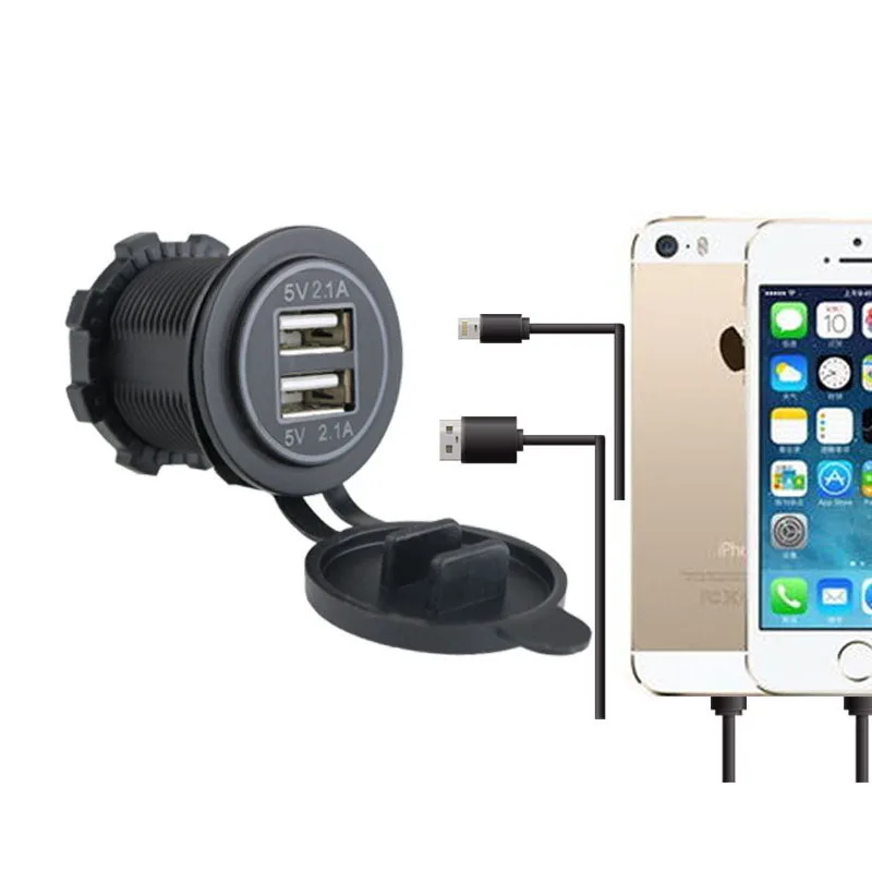 High Speed Car Charger Dual USB Vehicle DC12V 24V Waterproof 2 Port Power Socket Plug 5V For iPhone 12 11 Samsung Xiaomi Adapter