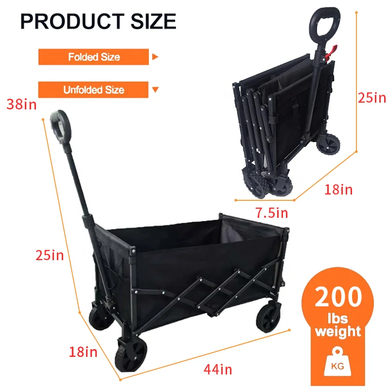 Wagon Cart Heavy Duty Foldable Collapsible Wagon with Small Size Folding Design Utility Grocery Wagon for Camping Shopping Sport