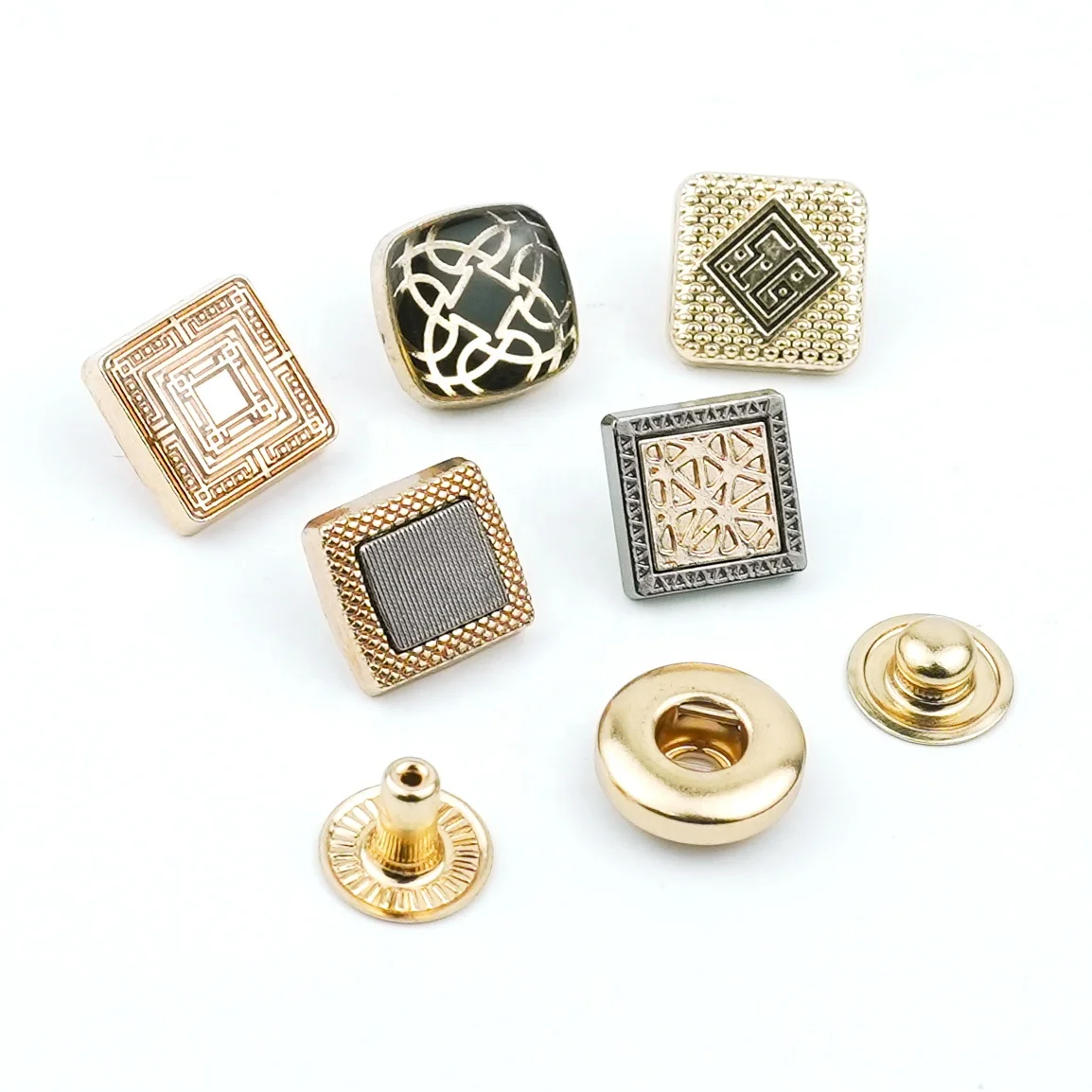 Jinyi Button OEM ODM Manufacturer 12mm Square Zinc Alloy Custom Arabic Thobe Custom Logo Brand Metal Button Press Snap Button