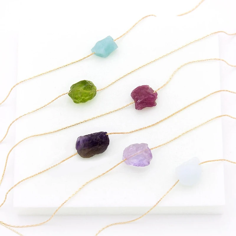 Natural rose quartz raw stone necklace healing crystal fashion gold chain necklace for woman jewelry