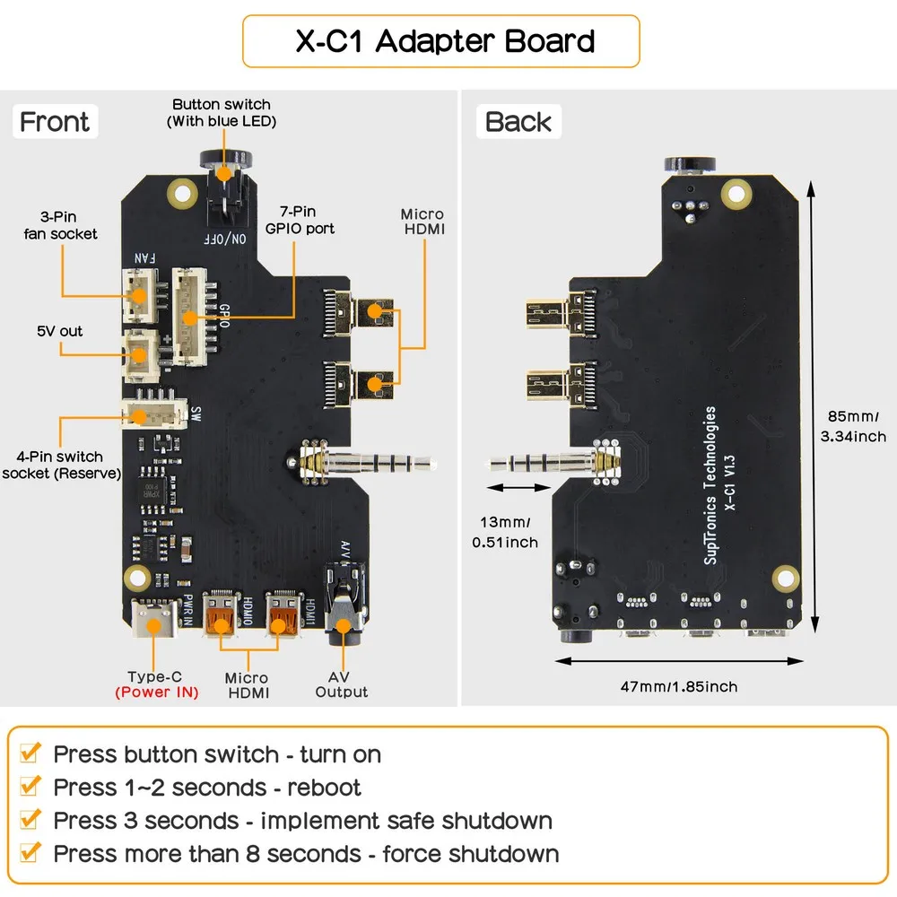  Ультра-тонкий Raspberry Pi 4 Чехол NUC стиль алюминиевый корпус с PWM Fan & X-C1 платы адаптера для 4B