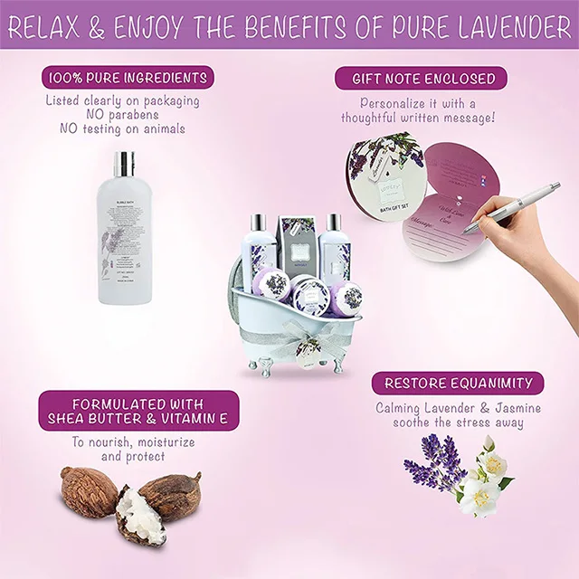 
Private Label Beautiful Pure Natural Essential Oil Moisturizing Bath Sets Bath Gift Sets Spa With Bath Bomb 