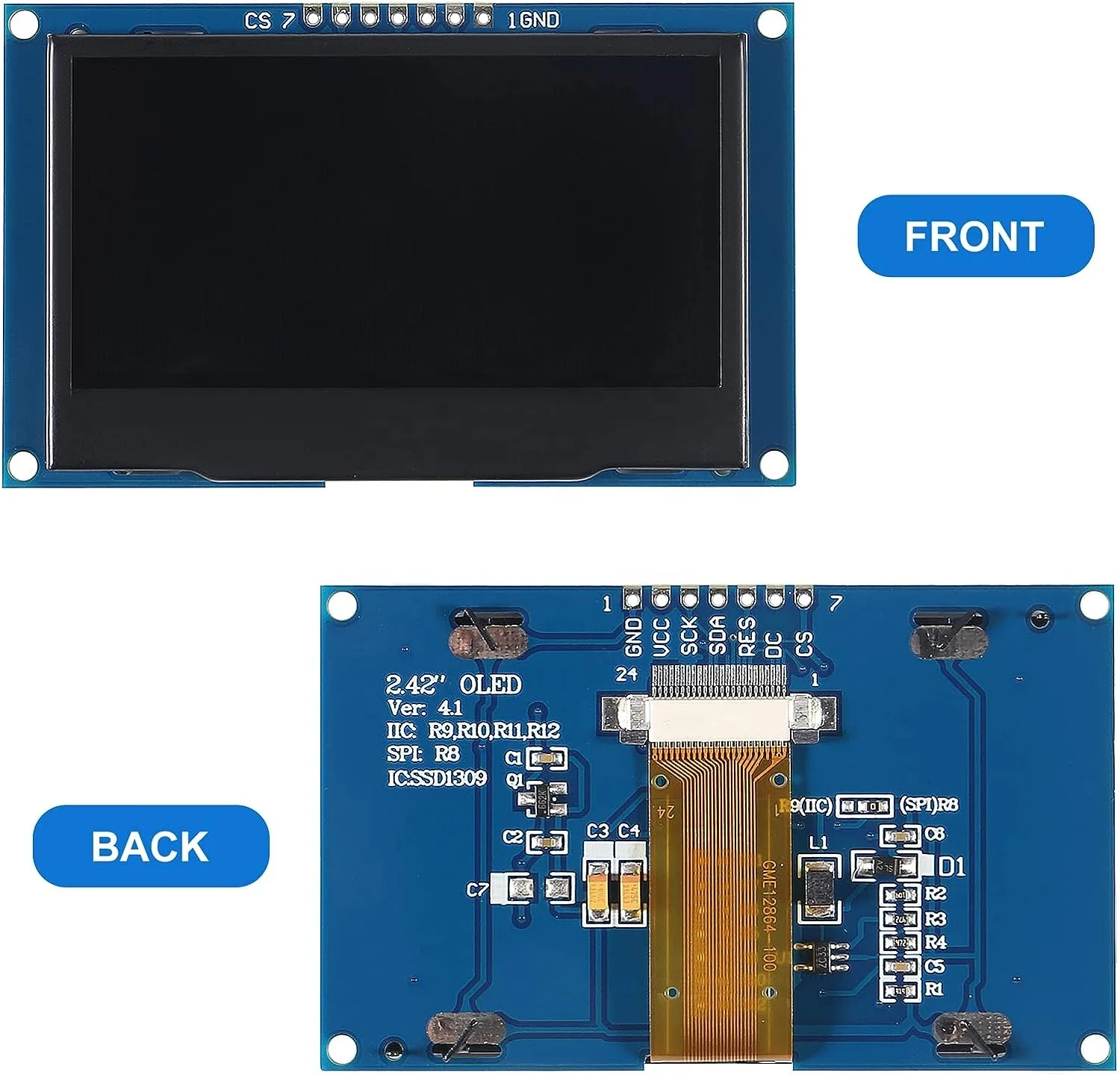 2.42 inch 128x64 OLED LCD Display Module 7 Pin SPI I2C Serial Interface for Arduino UNO R3 DIY Electronic Blue Light