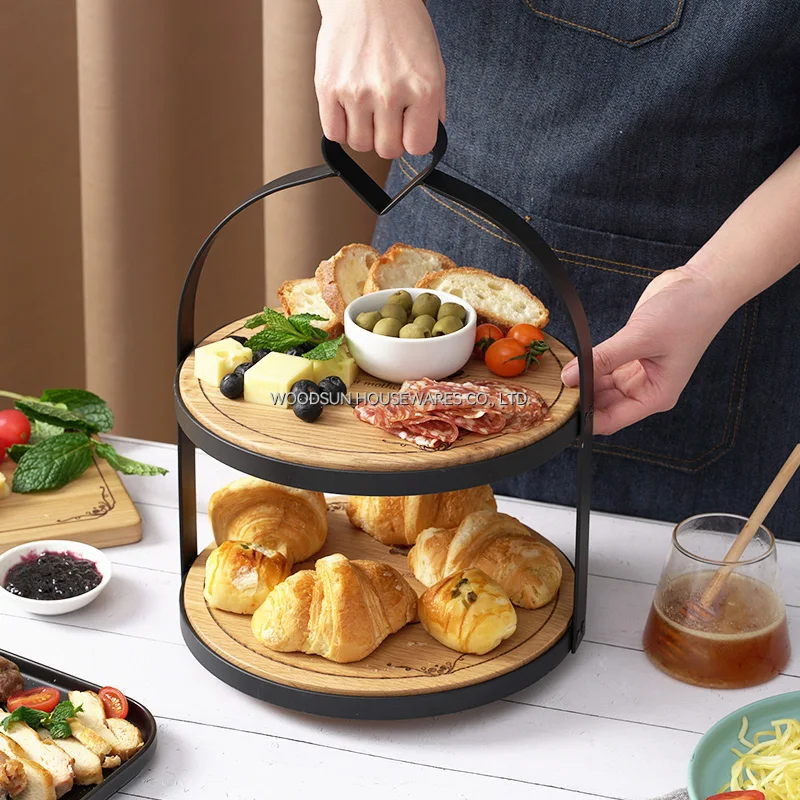 Woodsun 2023 Serving Two Layers Cake Stand Rack Wooden Plate