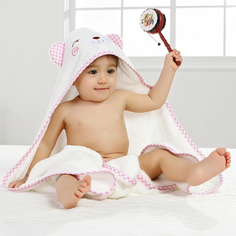 
90*90cm Lovely elephant design thick bamboo white Hooded gym towels 