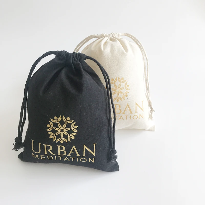 
Customization Acceptable 15x20cm Black and Natural drawstring Cotton goody Bags 