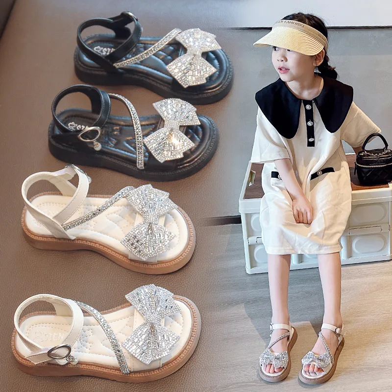 Kids Girls Crystal Beach Sandals Soft Sequins Children Summer Crystal Bow Princess Sandals