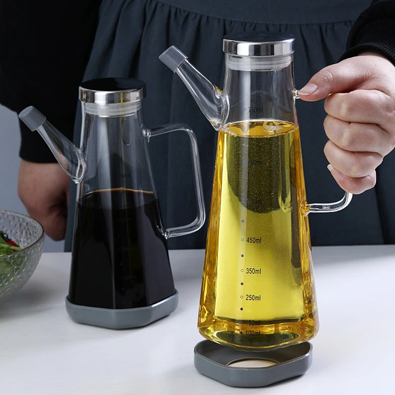 
GF Borosilicate Glass Oil Bottle Anti-Leak Olive Oil Dispenser with Stainless Steel lid for Kitchen Cooking Container, 550ml/75 