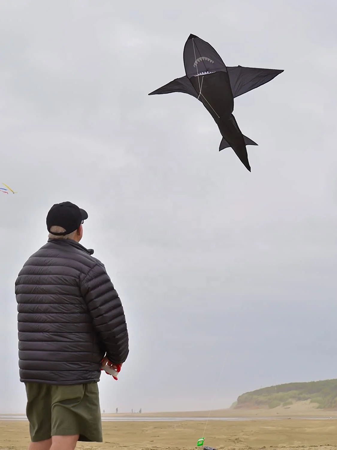 Flying Kites for Kids 3D Black Shark with Teeth Outdoor Recreational Aircraft Large Kite Easy to Assemble Flying Kites