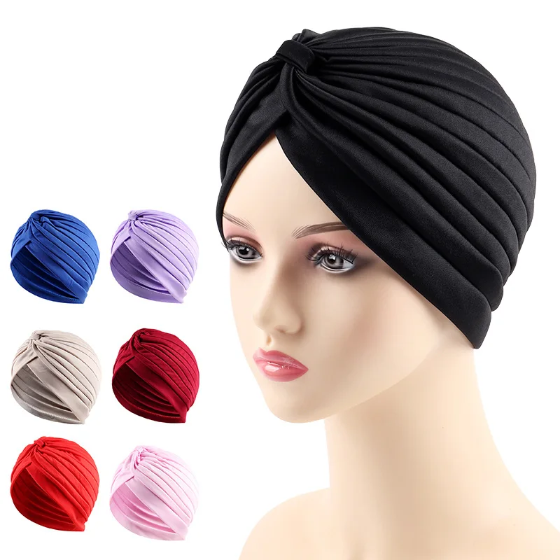 Muslim Women Cotton Cross Ruffle Chemo Sleep Turban Head Wear Scarf Beanie Hat for Cancer Patient Hair Loss Accessories