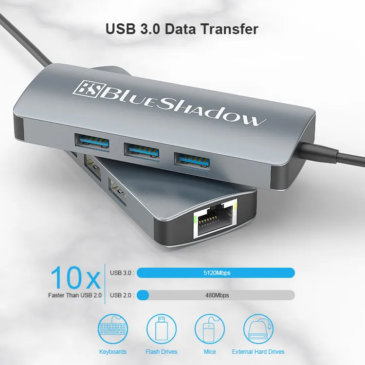 Factory Price 4 In 1 Usb 3.0 1Gbp Rj45 Gigabit Ethernet Adapter For Laptop  Type C To Ethernet Adapter