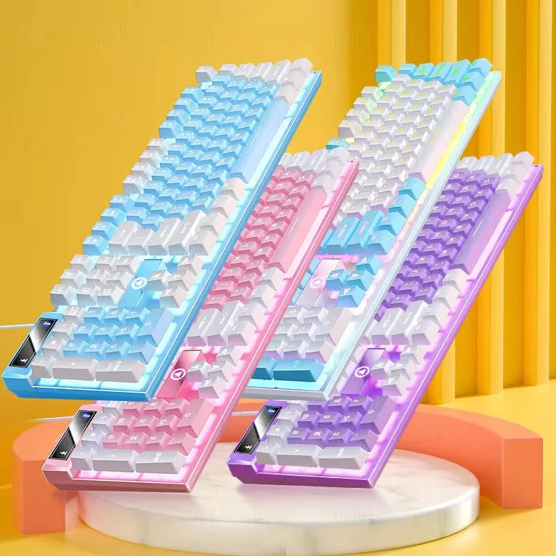 104 keys multi-color USB wired gaming keyboard mechanical feel keyboard instruments for desktop laptop gaming computer hardware