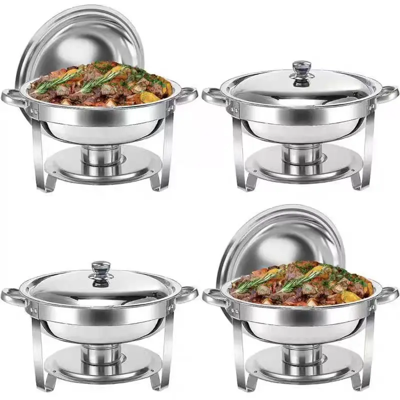 4.5L Round Chafing Dish Stainless Steel Food Warmer Buffet Set With Lid Alcohol Stove Heating For Home Restaurant Wedding