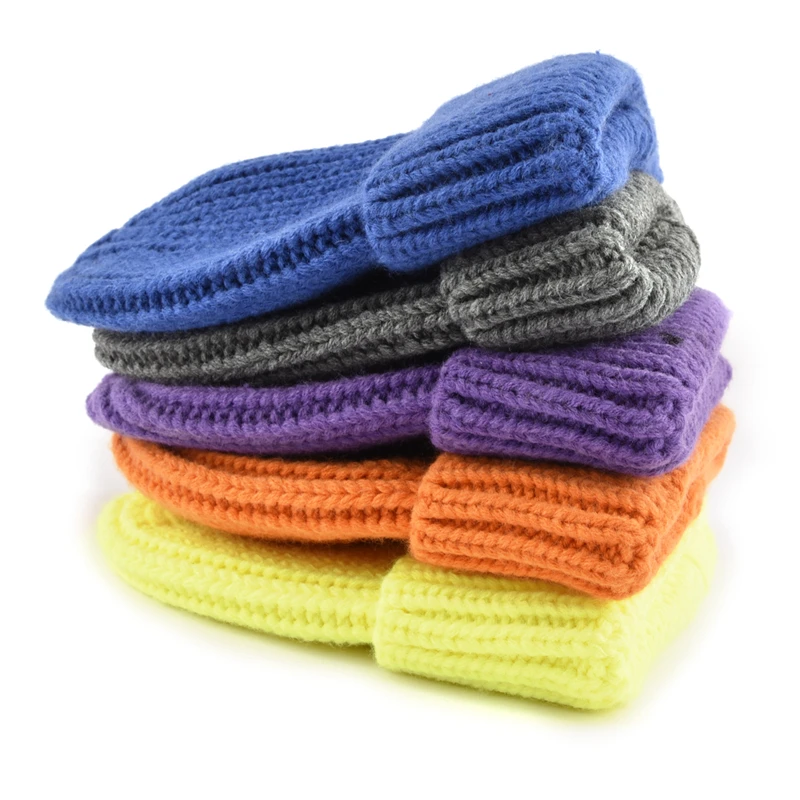 Custom Solid Color Knit Cuffed Plain Beanie Cap,Private Woven Label Logo Beanies,Skull Hats Warm Kids Knitted Winter Hat