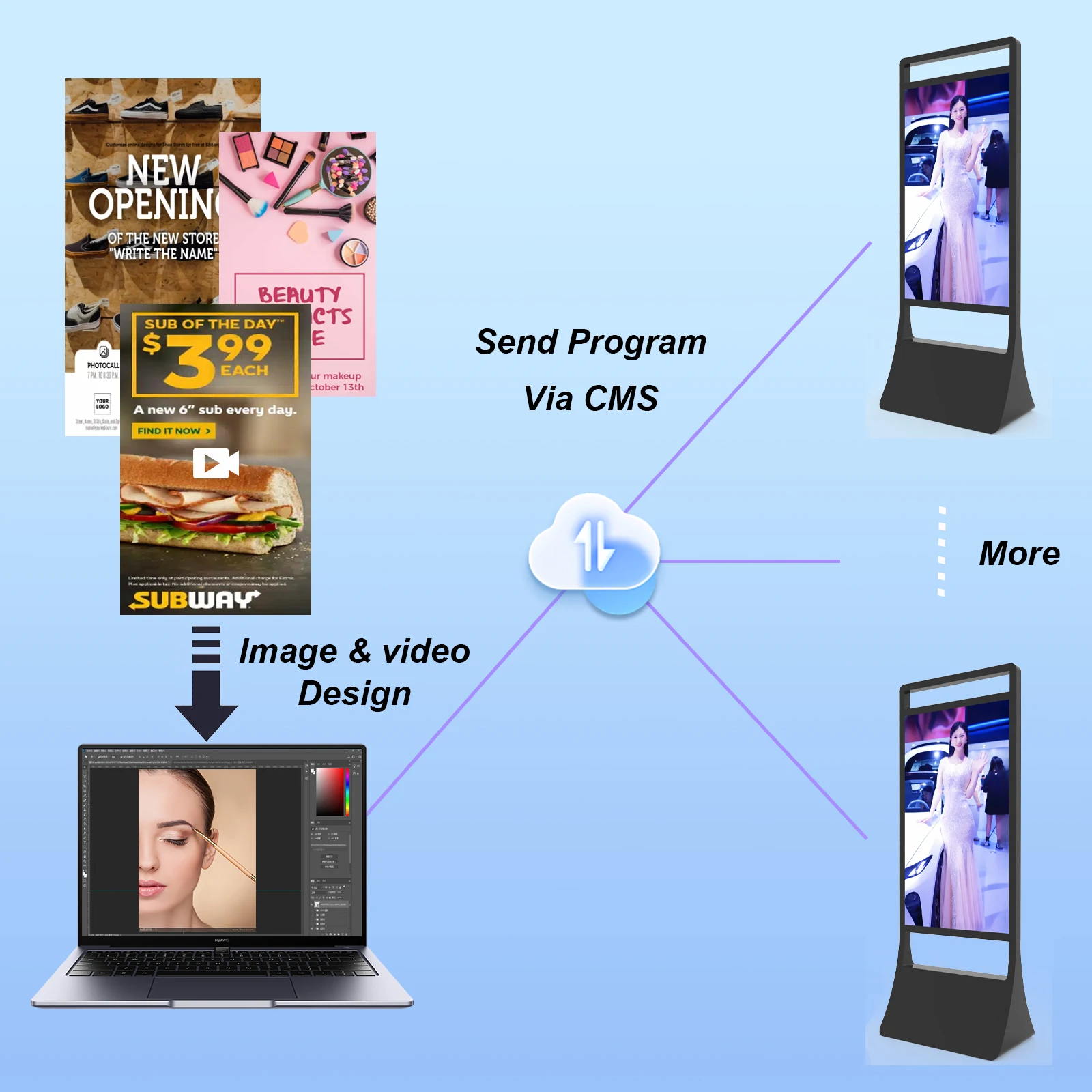 360SPB IFW55BD 55inch floor standing dual screen shop window display commercial digital signage LCD lcd digital kiosk