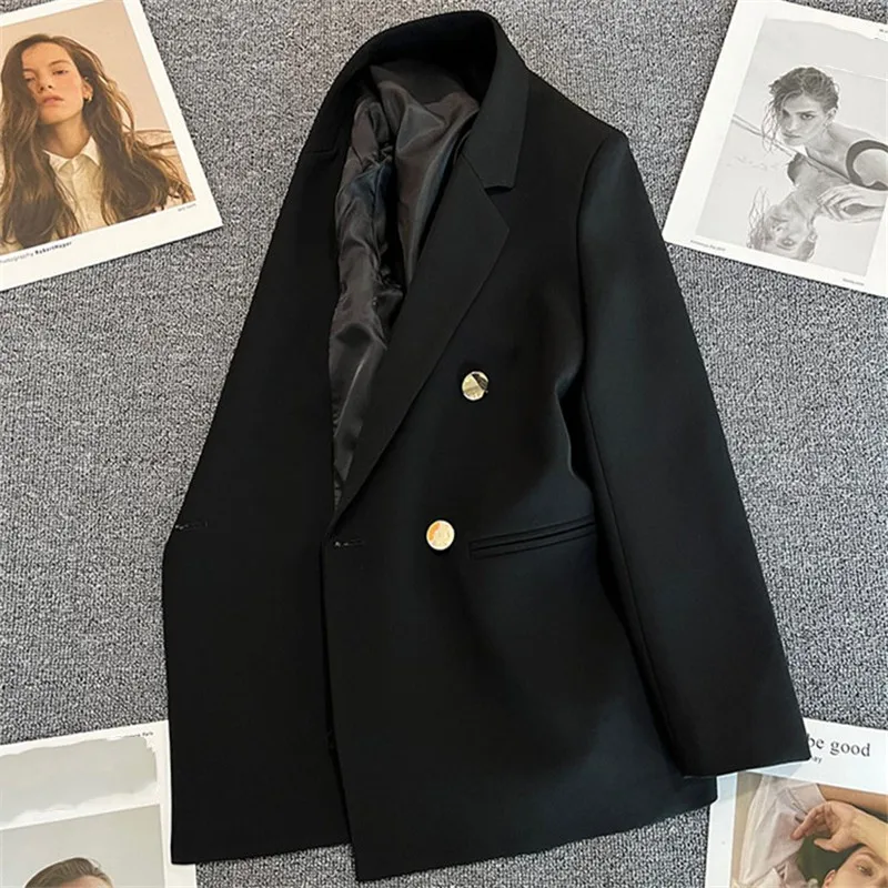 Thin Autumn Solid Small Suit Jacket Women Casual Coat Clothing Double Breasted Elegant Office Lady Blazers