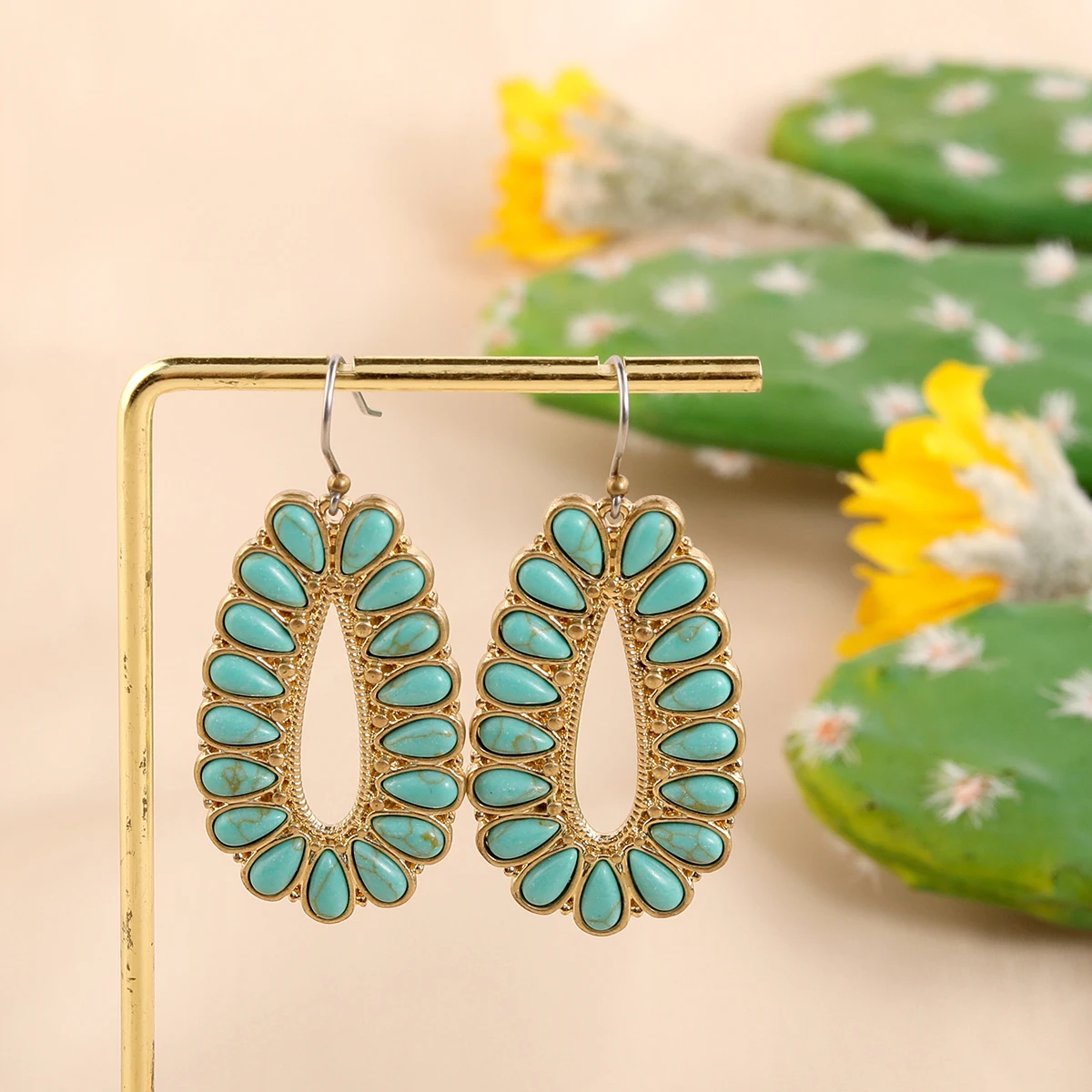 Pretty handmade 18k gold plated turquoise drop earrings water drop hook earrings for women