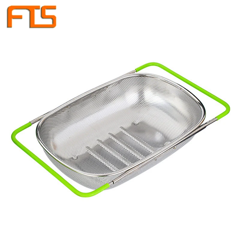 FTS folding strainer for draining fruit vegetables rice colander mesh drainer vegetable strainer mesh basket colander