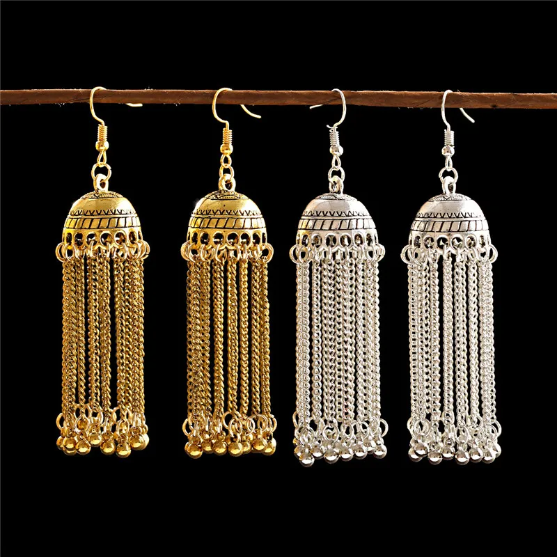 Long Tassel Traditional Indian Retro Gold Jhumka Earring Jhumki Bollywood Jewelry