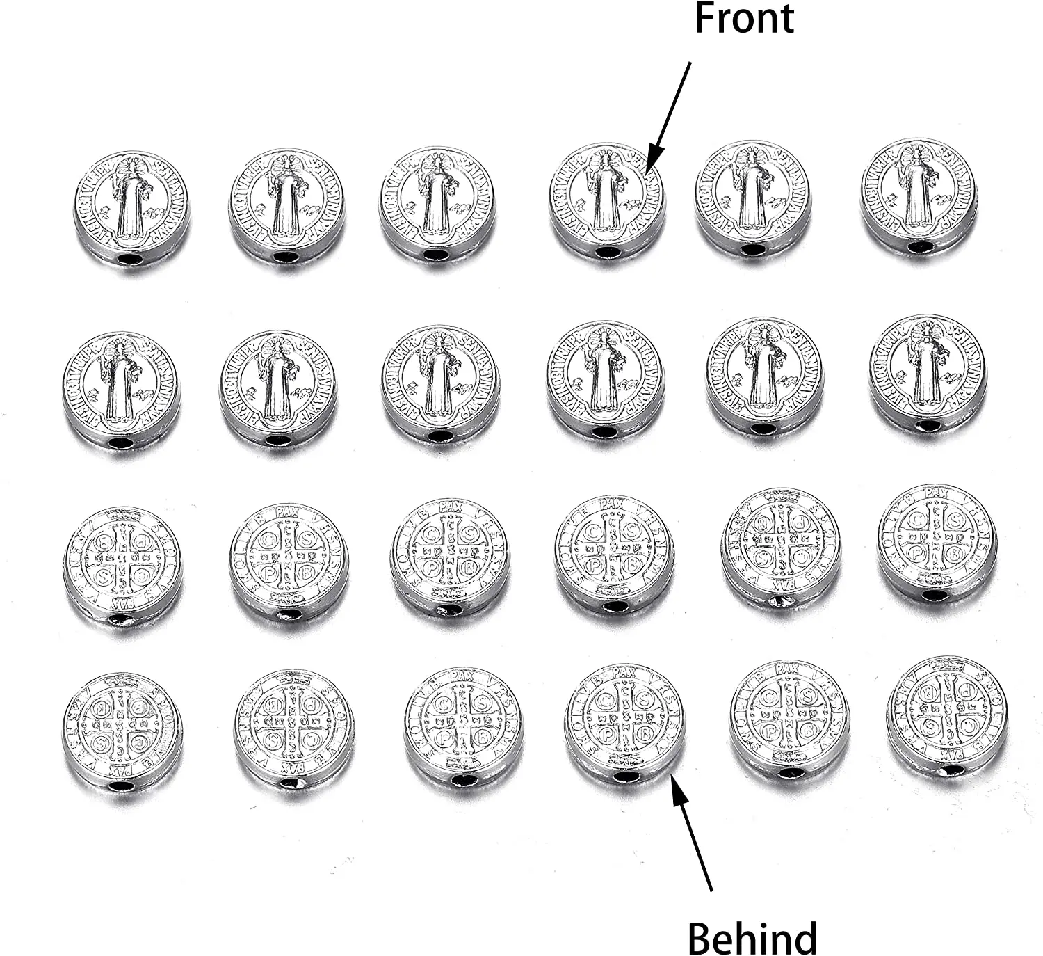 100PCS Mixed Our Lady Jesus Cross Saint Mary with Miraculous Medal Rosary Beads DIY Necklace Bracelets Jewelry Making (Silver)