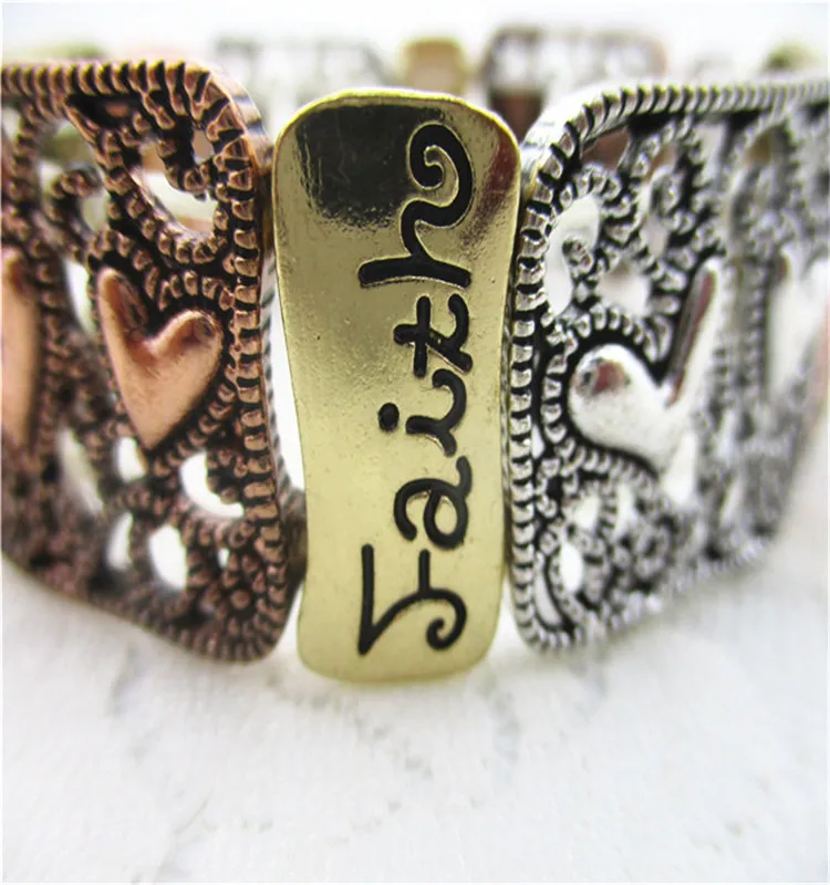 filigree texture mixed plating words of hope,faith,love engraved bracelet