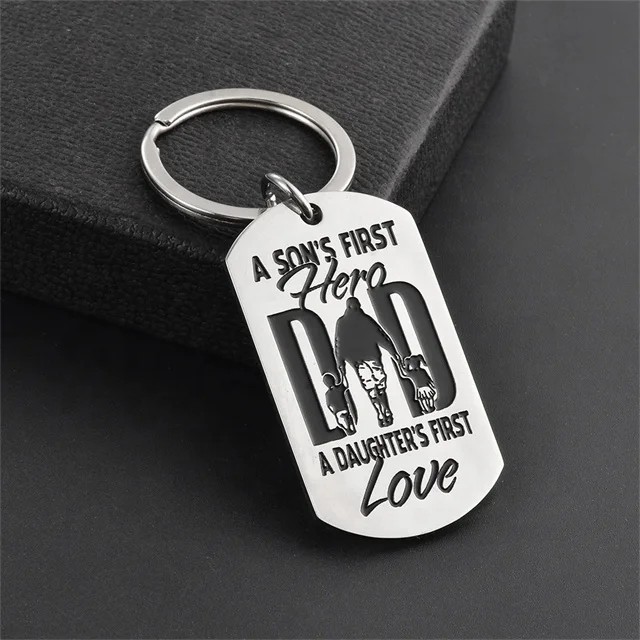 Yiwu Aceon Stainless Steel Men Father Dad with A Son or Daughter First Hero Etch Deep Engrave Key Chain Necklace Pendant Dog Tag