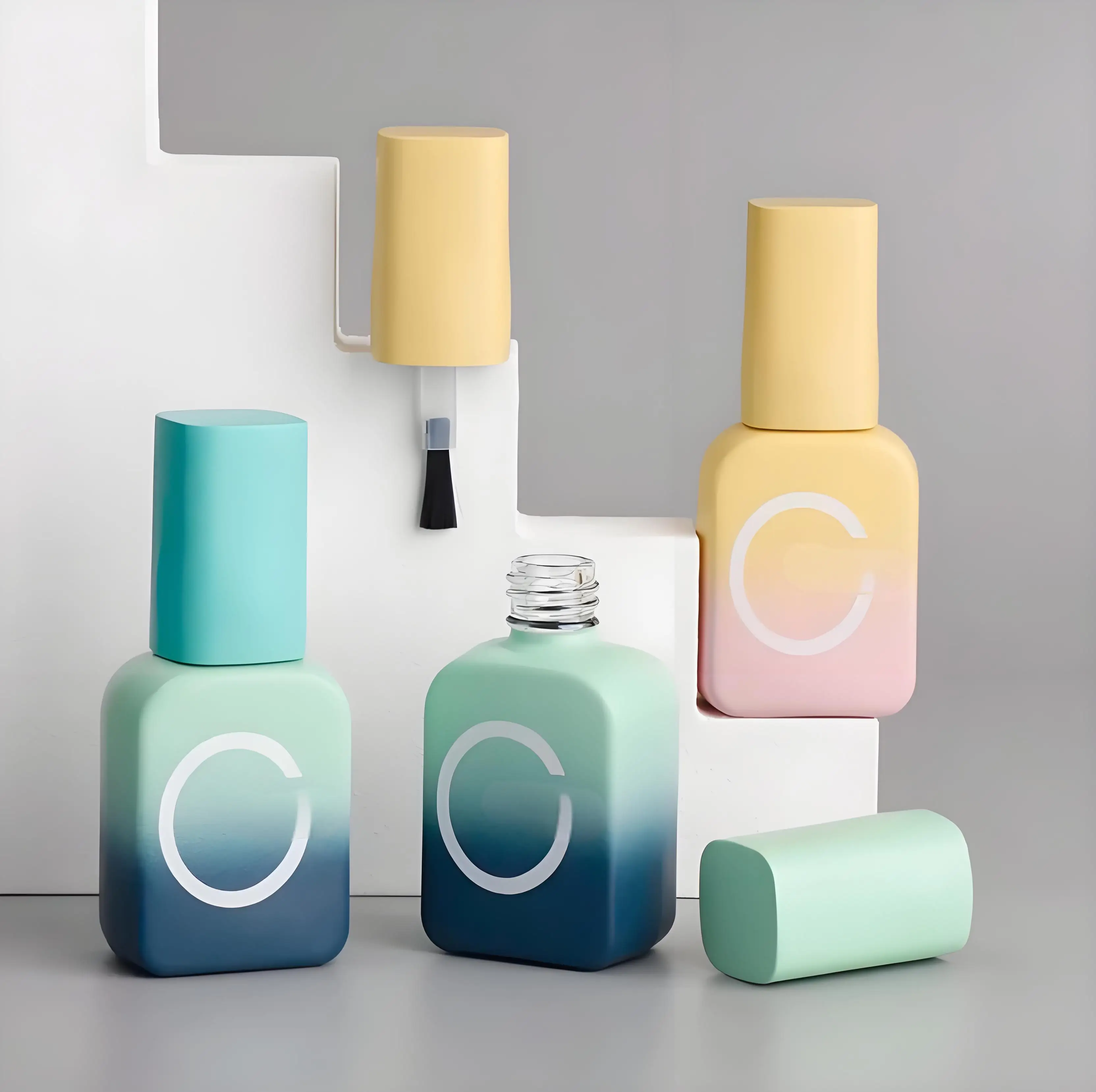 Square Empty Nail Polish Glass Bottle with Gel Bottle