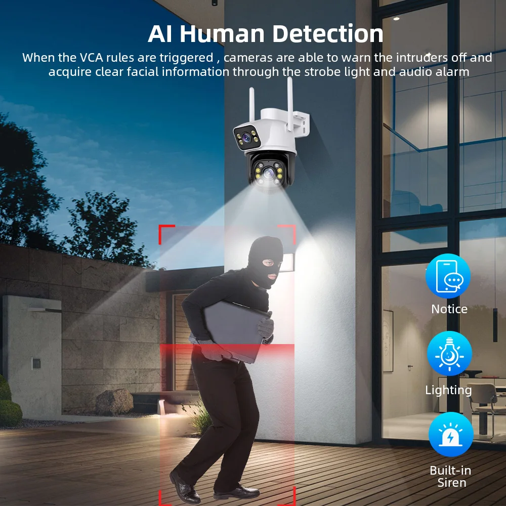 Noston умная Wi-Fi 6MP камера безопасности с двумя объективами PTZ-Cam ночного видения двухстороннее аудио домофон автоматическое отслеживание наружный монитор CCTV