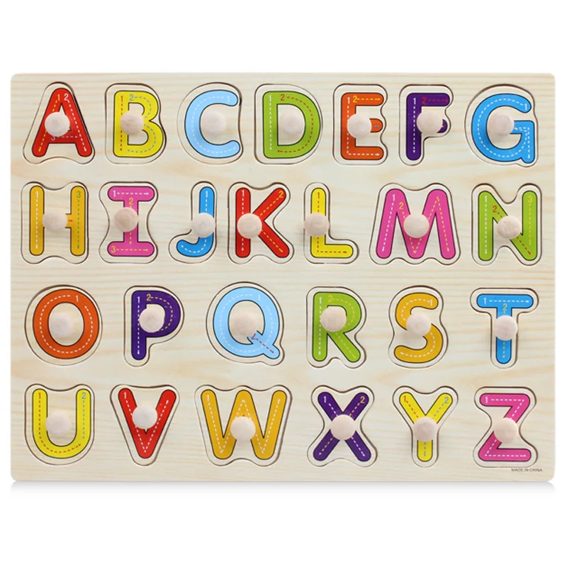 Kids Early Learning Educational Montessori Letter Blocks 3D Wooden Alphabet Puzzle