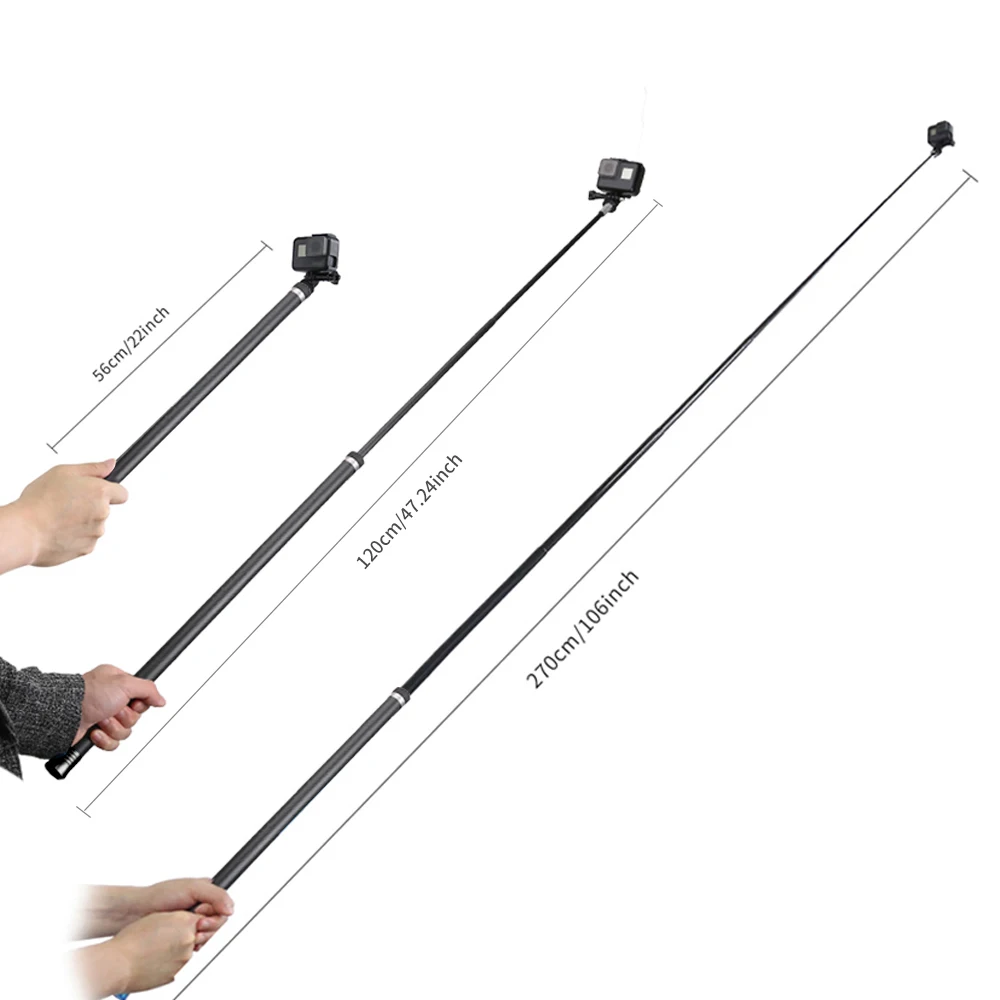 Hot selling GoPros Monopod 2.7M Long Selfie Stick Carbon Fiber Extendable Handheld Monopod Pole for GoPro cameras