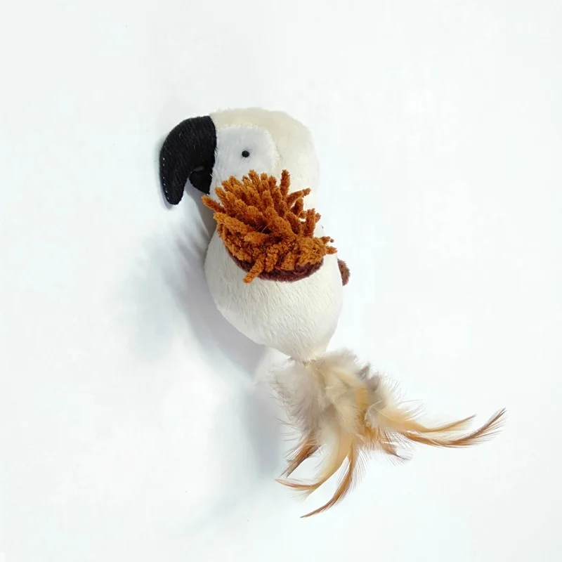 
High Quality Bird Woodpecker Parrot Cord Velour Plush Catnip Teaser Cat Toys With Genuine Feather 
