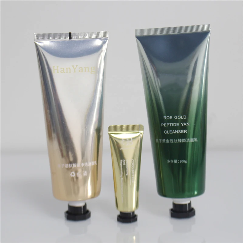 Empty 10-200ml Black Gold Hologram Soft aluminum Plastic Cosmetic Packaging Hand Cream Tube With octagonal and squeeze cap