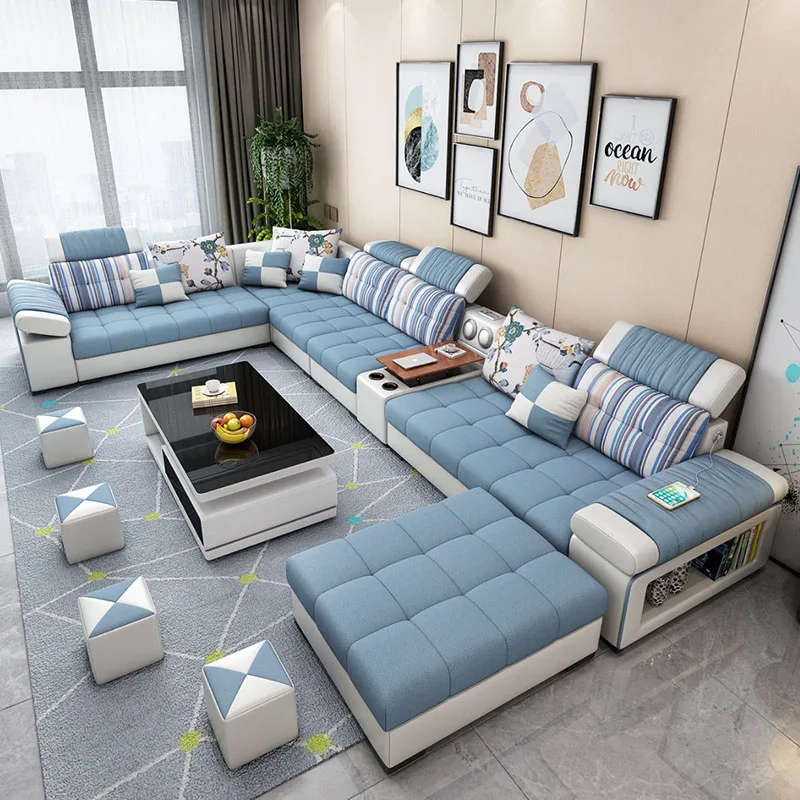 Hot sale luxury western style sectional fabric set U shape corner sofa  for Living room 7  seater sectional chaise lounge sofa