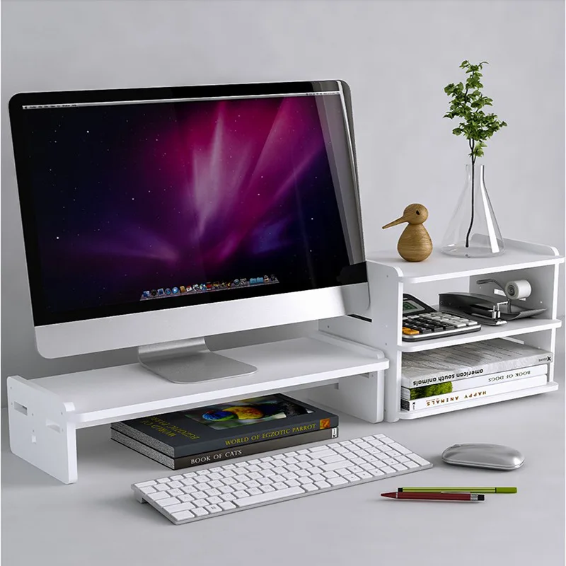 DIY Adjustable Wood Monitor Stand Riser Bamboo Monitor Riser for Computer, Laptop, Printer, Desk Organizer