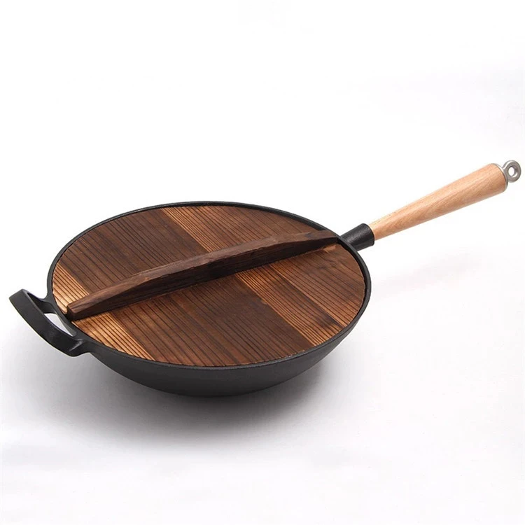 custom size cast iron chinese kitchen cooking wok pan with lid