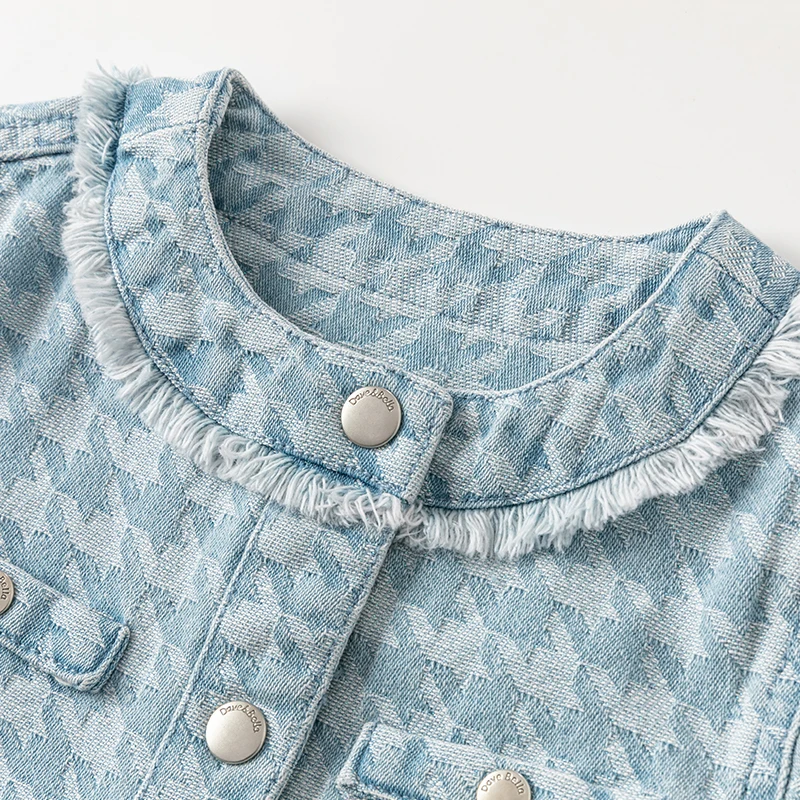 DB1248600 DAVE BELLA Kids Fashion Houndstooth Top Spring Baby Girls Casual Cotton Cute Sweet Denim Coat