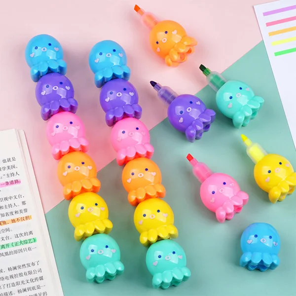 6PCS Cute Mini Smiling Face Pill Highlighter Lovely Cartoon Painting Pen Marking Pens Students Learn Stationery Supplies