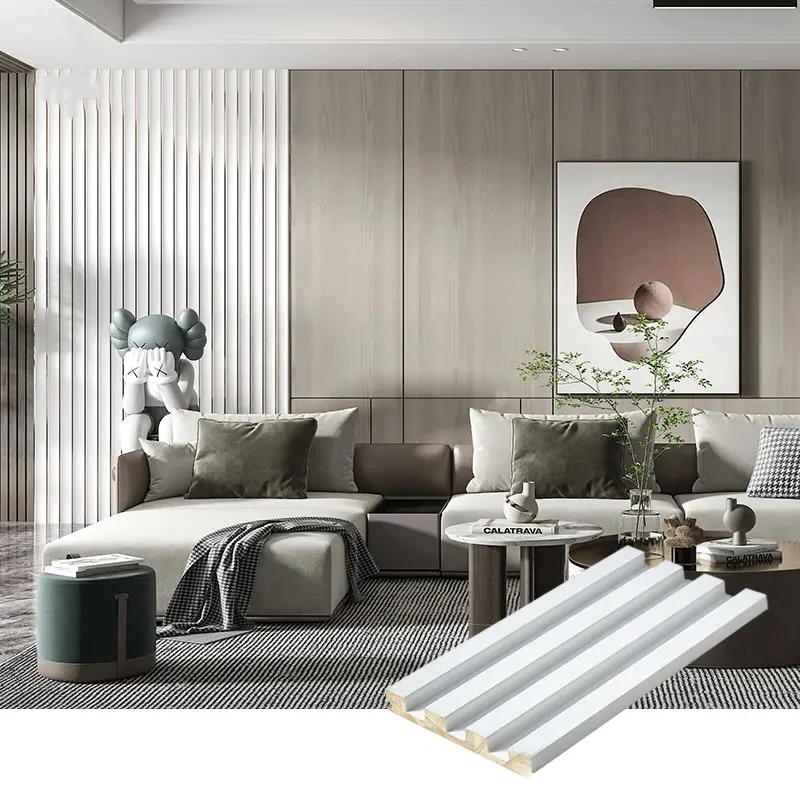 BAIJIN Factory Hot Sale Pine Solid Wood MDF Grille Fluted Solid Wood Pvc Coating Home Decor Interior Office Wall Panel