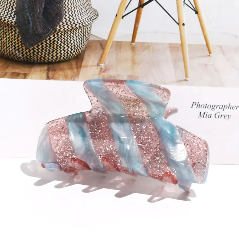 custom color green pink two tone claw clips striped new arrival acetate dual colors hair claw designer inspired hair clamp women