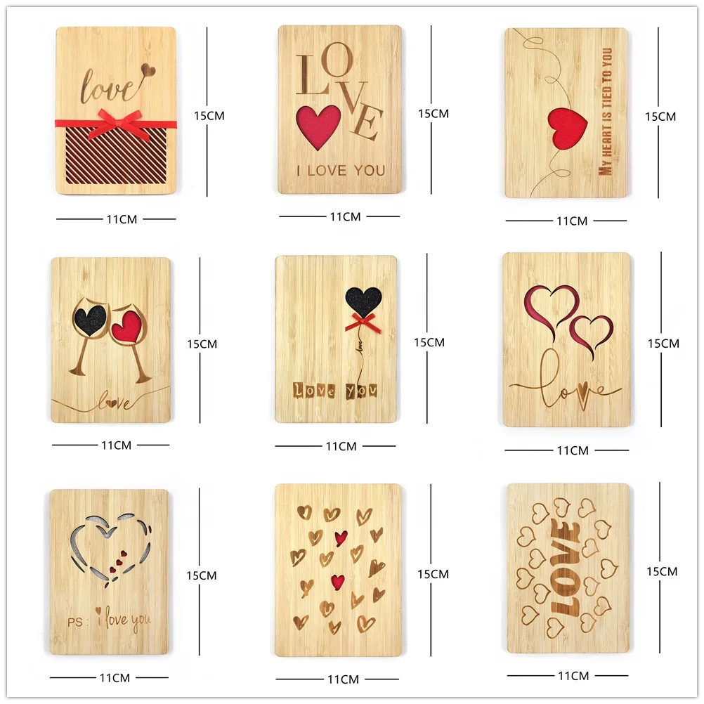 Factory Eco friendly love personalized bamboo greeting card on valentines day and birthday gift for girl boy friend