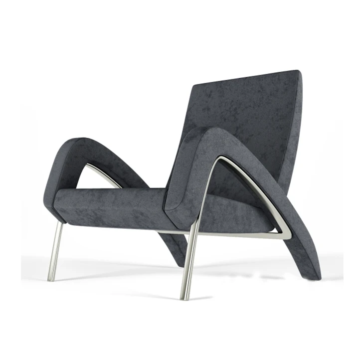 Nordic Modern Single Chair Light Luxury Metal Stainless Steel Houndstooth Fabric Bedroom Balcony Armrest Leisure Home Furniture