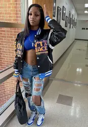 Autumn 2022 New Arrivals Women Streetwear Fashion Letter Baseball Jacket Women Casual Bomber Baseball Versity Jacket